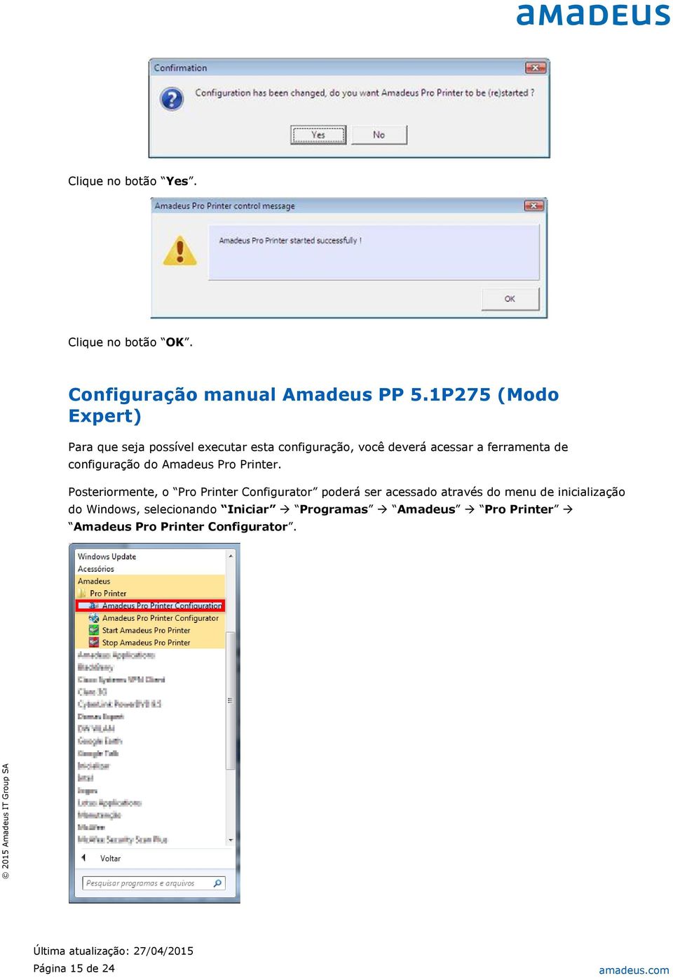 configuração do Amadeus Pro Printer.