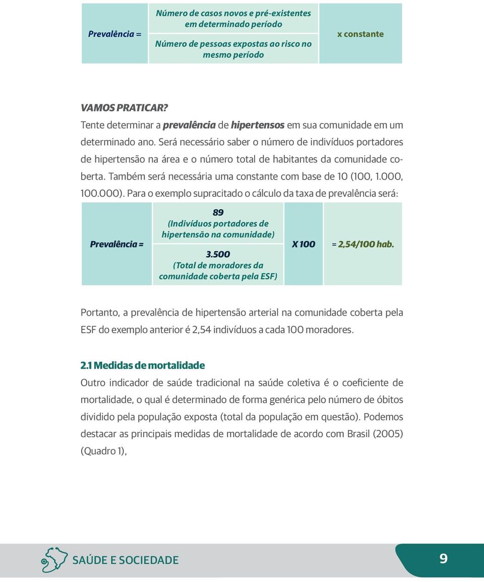 Será necessário saber o número de indivíduos portadores de hipertensão na área e o número total de habitantes da comunidade coberta. Também será necessária uma constante com base de 10 (100, 1.