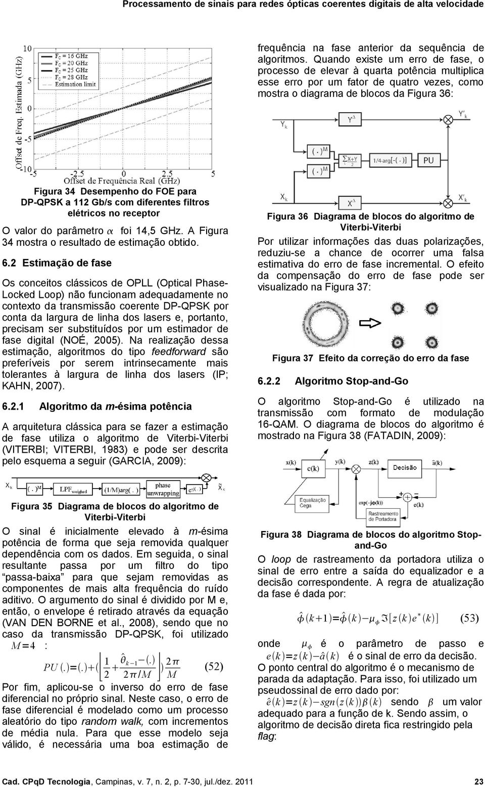 para DP-QPSK a 112 Gb/s com diferentes filtros elétricos no receptor O valor do parâmetro foi 14,5 GHz. A Figura 34 mostra o resultado de estimação obtido. 6.