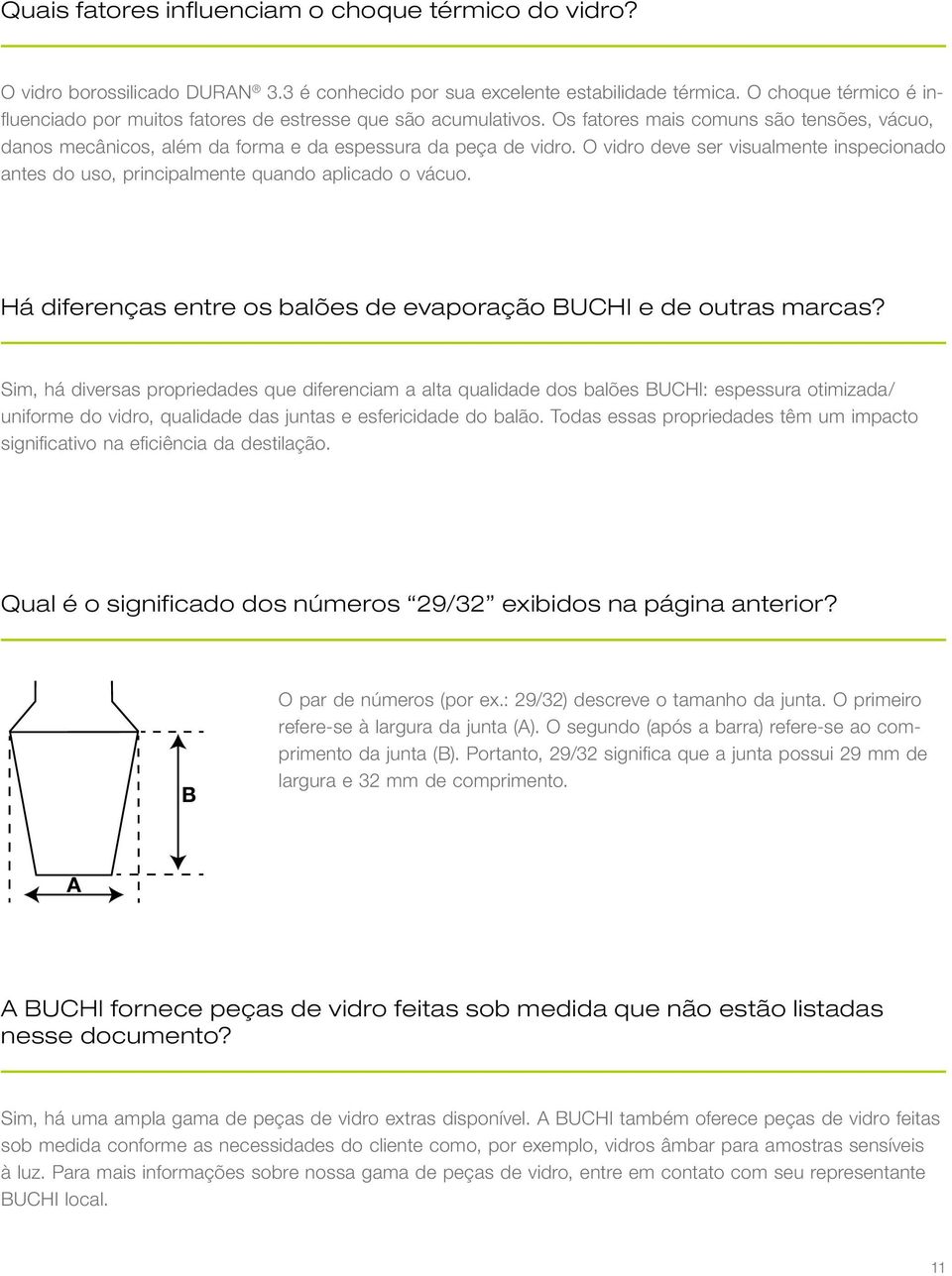 O vidro deve ser visualmente inspecionado antes do uso, principalmente quando aplicado o vácuo. Há diferenças entre os balões de evaporação BUCHI e de outras marcas?