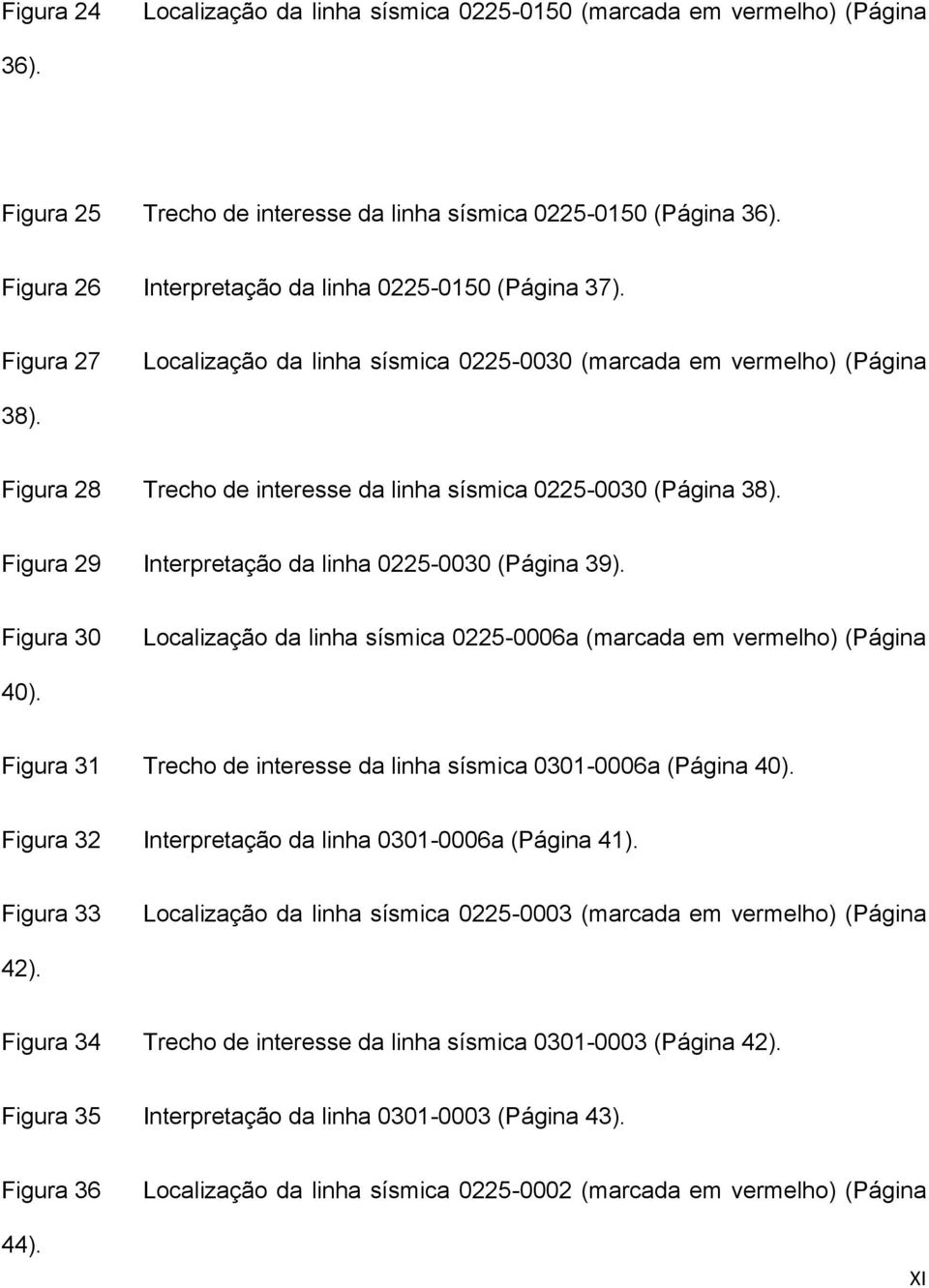 Figura 28 Trecho de interesse da linha sísmica 0225-0030 (Página 38). Figura 29 Interpretação da linha 0225-0030 (Página 39).