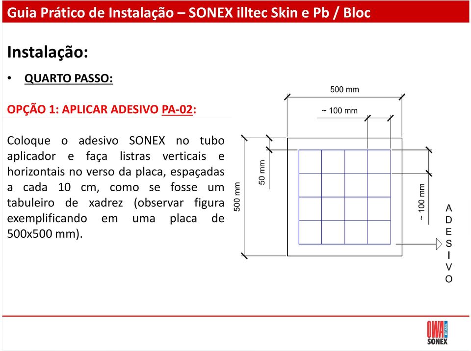 verso da placa, espaçadas a cada 10 cm, como se fosse um tabuleiro