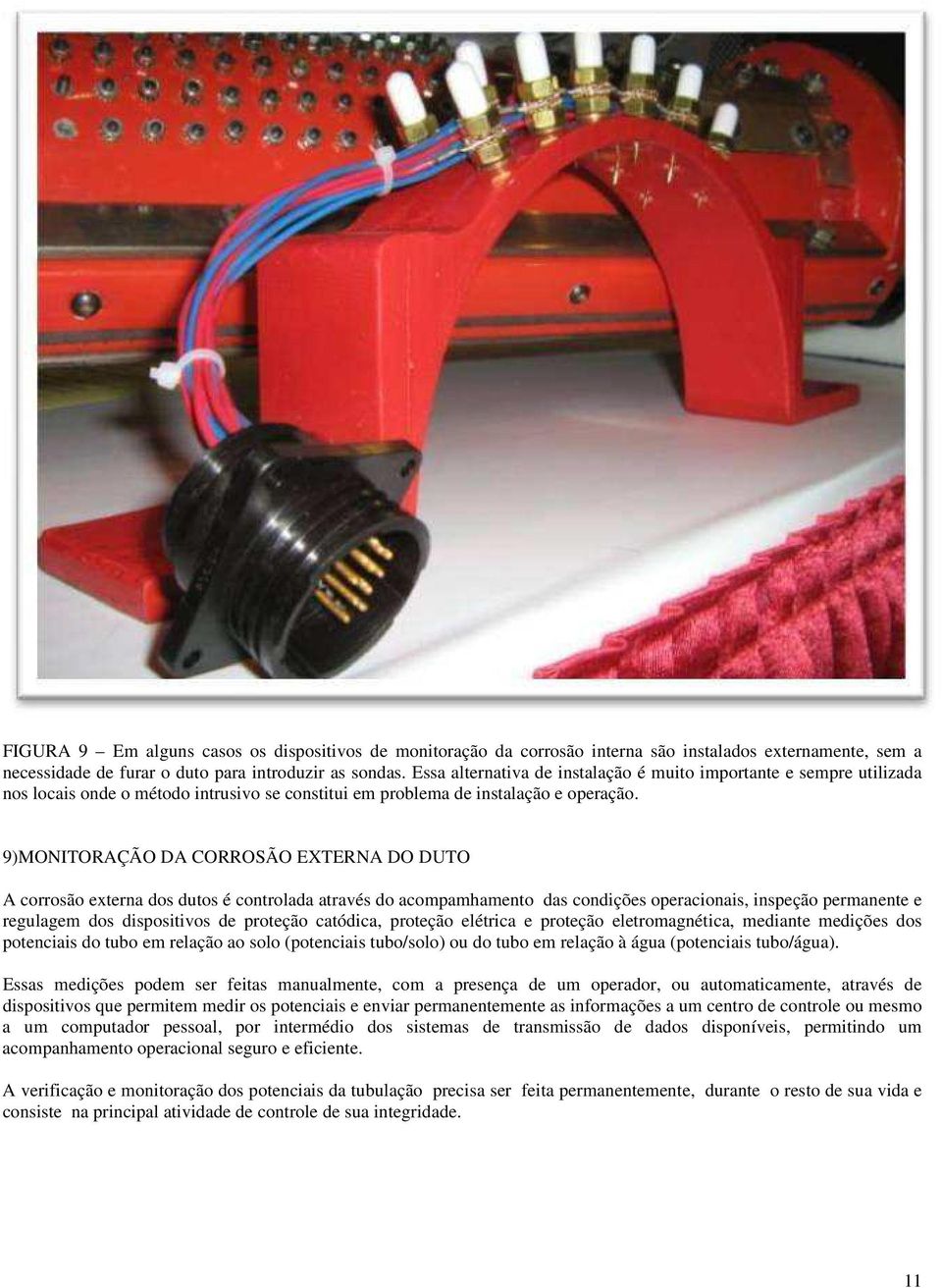 9)MONITORAÇÃO DA CORROSÃO EXTERNA DO DUTO A corrosão externa dos dutos é controlada através do acompamhamento das condições operacionais, inspeção permanente e regulagem dos dispositivos de proteção