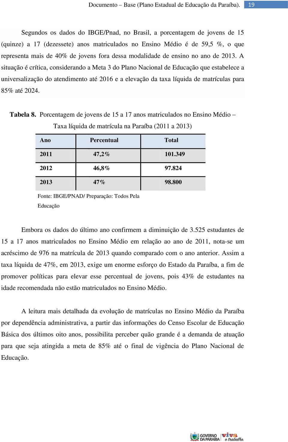 modalidade de ensino no ano de 2013.