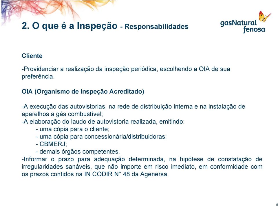 laudo de autovistoria realizada, emitindo: - uma cópia para o cliente; - uma cópia para concessionária/distribuidoras; -CBMERJ; - demais órgãos competentes.