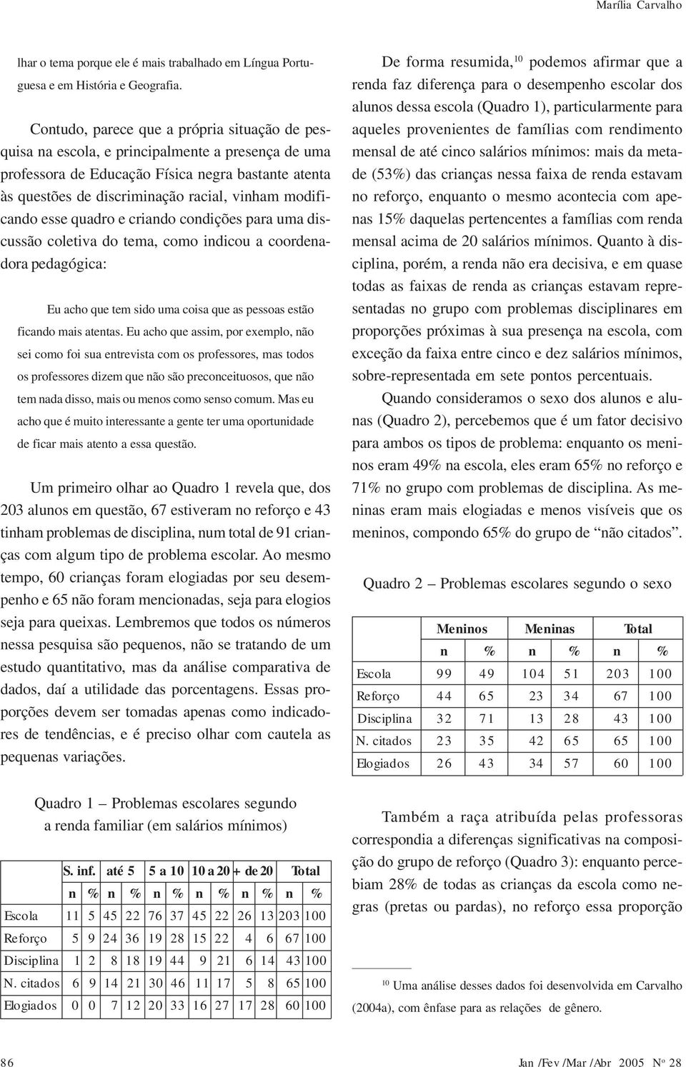 modificando esse quadro e criando condições para uma discussão coletiva do tema, como indicou a coordenadora pedagógica: Eu acho que tem sido uma coisa que as pessoas estão ficando mais atentas.