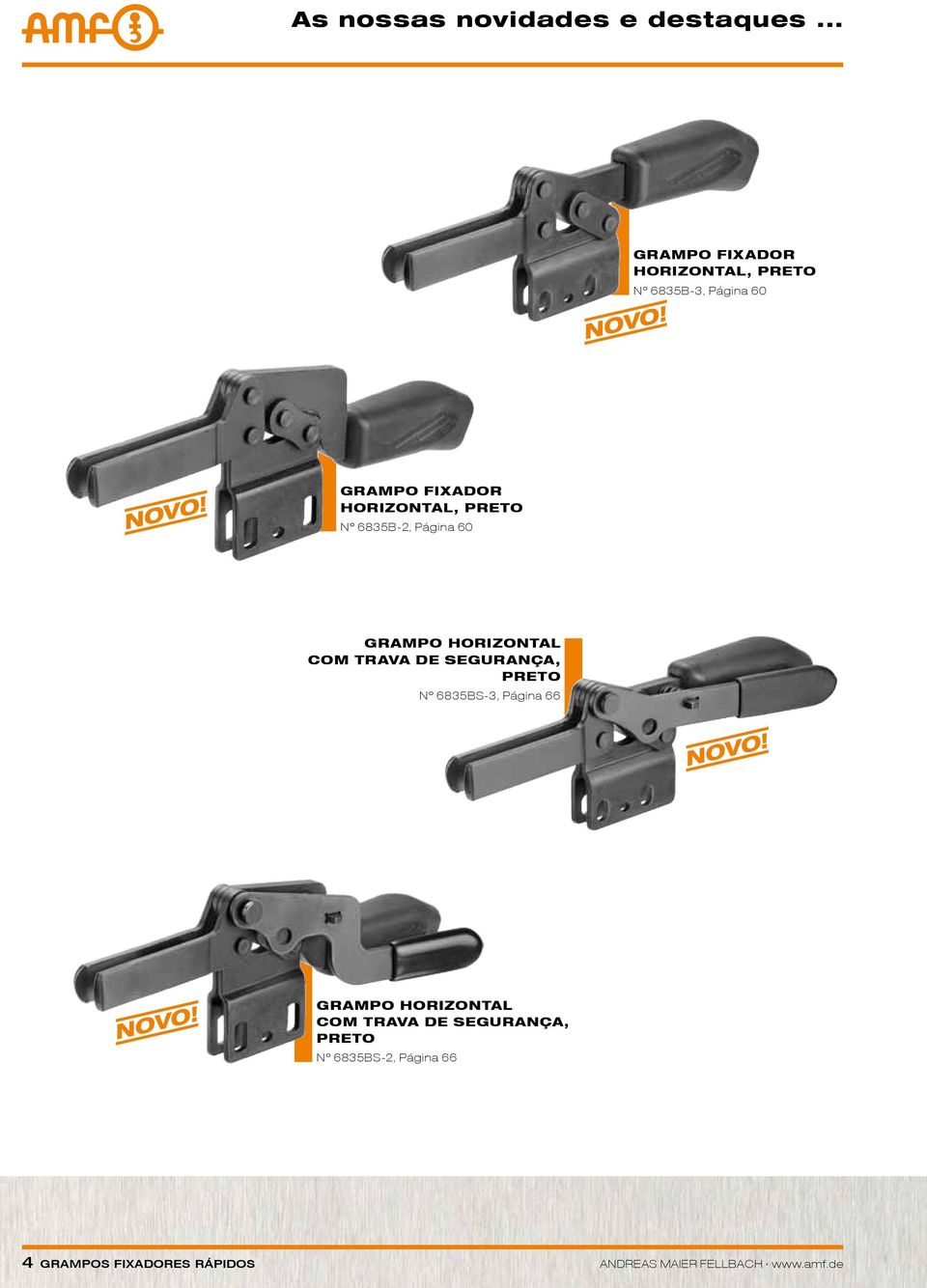 Grampo fixador horizontal, preto 6835B-2, Página 60 Grampo horizontal com trava de