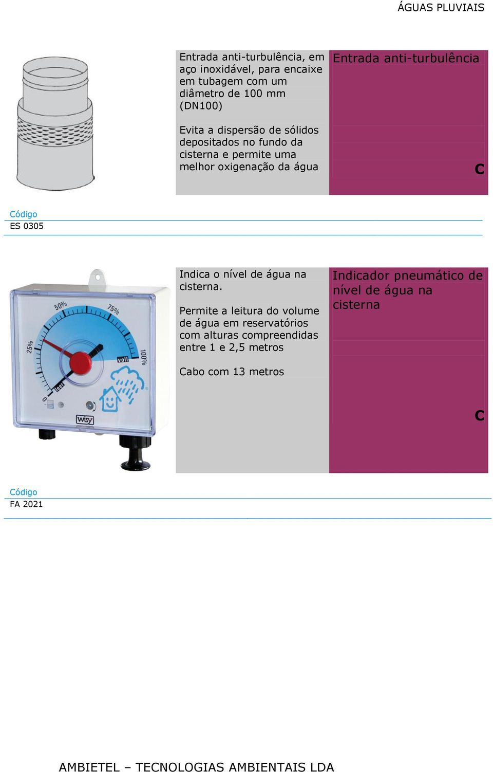 anti-turbulência ódigo ES 0305 Indica o nível de água na cisterna.