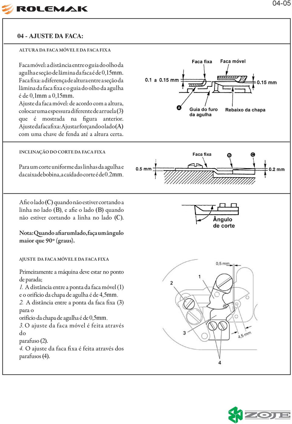 Ajuste da faca móvel: de acordo com a altura, colocar uma espessura diferente de arruela (3) que é mostrada na figura anterior.