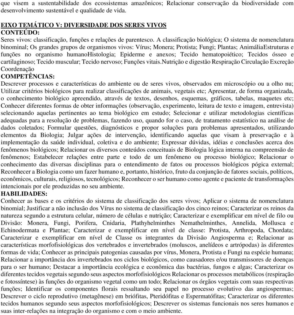 A classificação biológica; O sistema de nomenclatura binominal; Os grandes grupos de organismos vivos: Vírus; Monera; Protista; Fungi; Plantas; AnimáliaEstruturas e funções no organismo