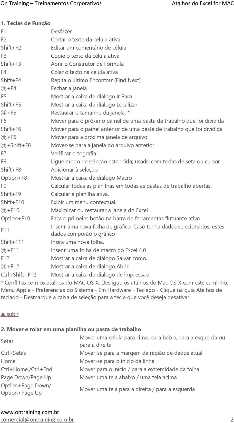 * F6 Shift+F6 +F6 +Shift+F6 F7 F8 Shift+F8 Option+F8 F9 Shift+F9 Shift+F10 +F10 Option+F10 F11 Shift+F11 Mover para o próximo painel de uma pasta de trabalho que foi dividida Mover para o painel