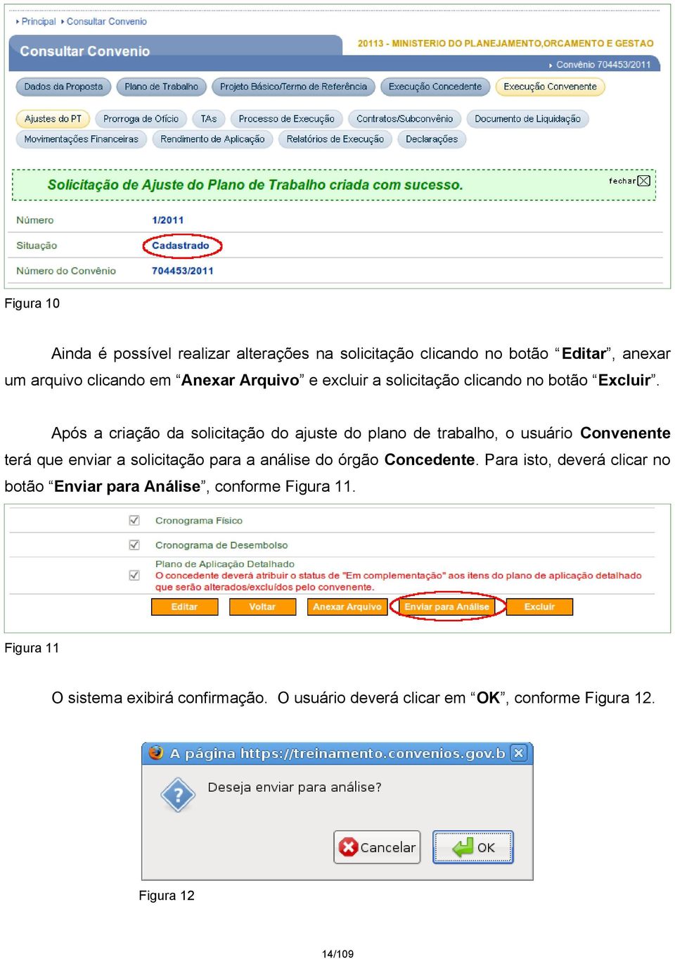 Após a criação da solicitação do ajuste do plano de trabalho, o usuário Convenente terá que enviar a solicitação para a análise