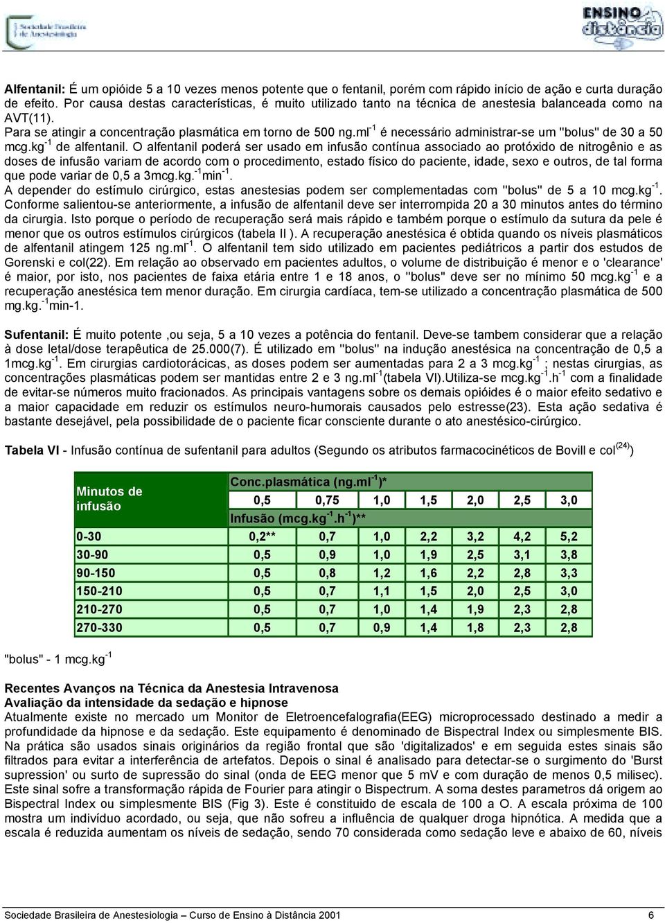 ml -1 é necessário administrar-se um ''bolus'' de 30 a 50 mcg.kg -1 de alfentanil.