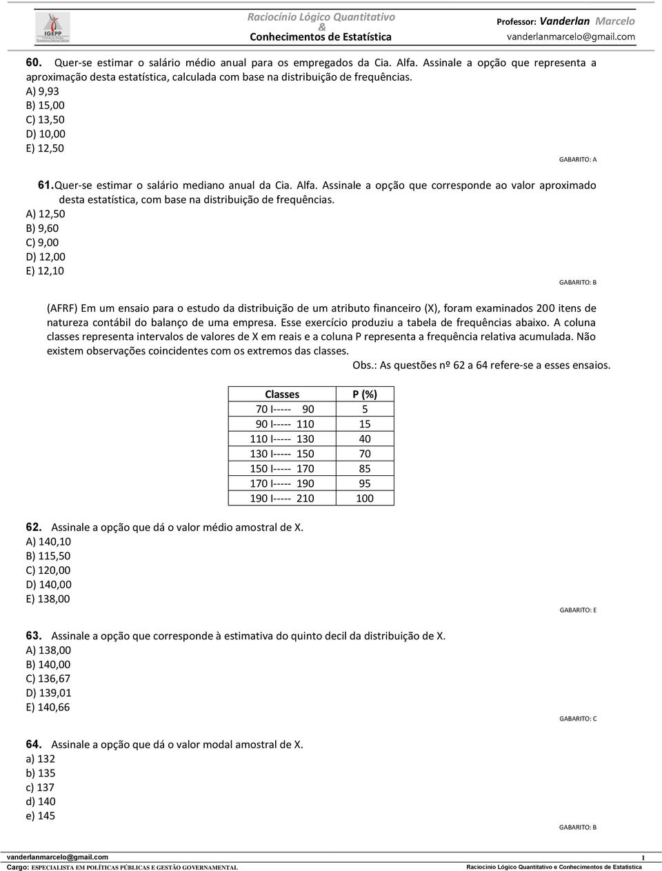 Assinale a opção que corresponde ao valor aproximado desta estatística, com base na distribuição de frequências.