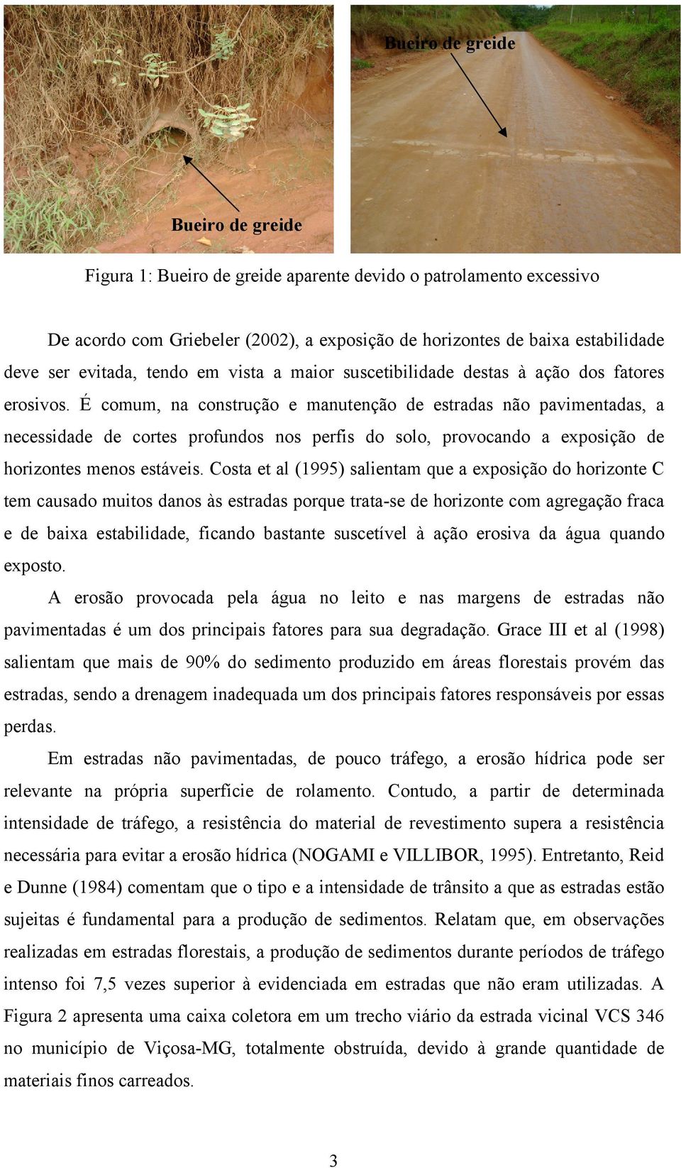 É comum, na construção e manutenção de estradas não pavimentadas, a necessidade de cortes profundos nos perfis do solo, provocando a exposição de horizontes menos estáveis.