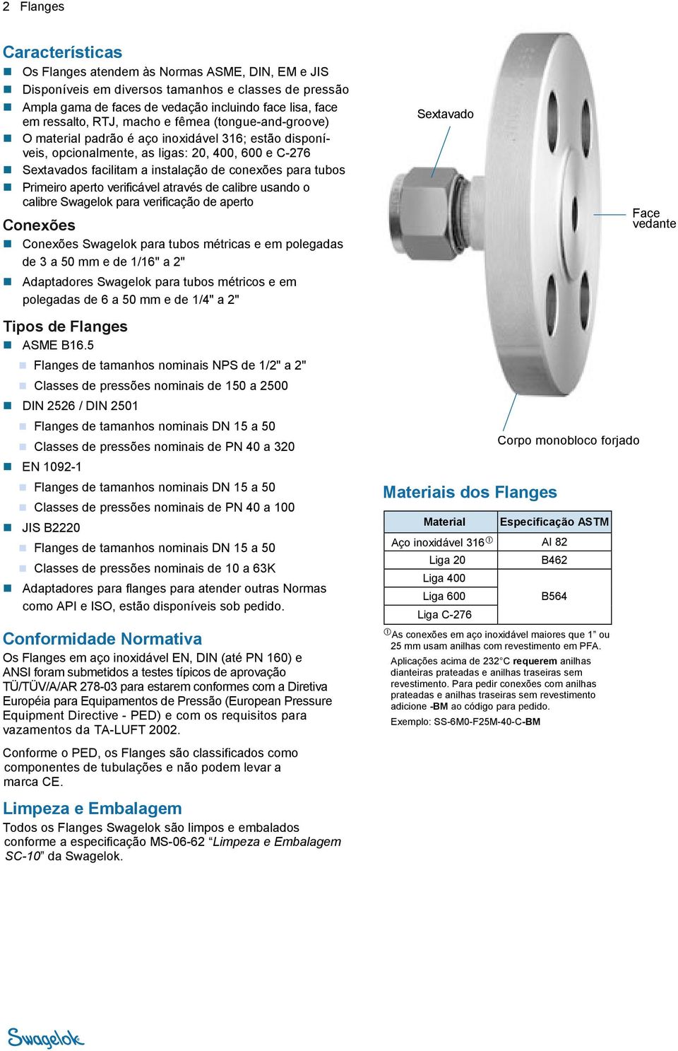 verificável através de calibre usando o calibre Swagelok para verificação de aperto Conexões Conexões Swagelok para tubos métricas e em polegadas de 3 a 50 e de 1/16" a 2" daptadores Swagelok para