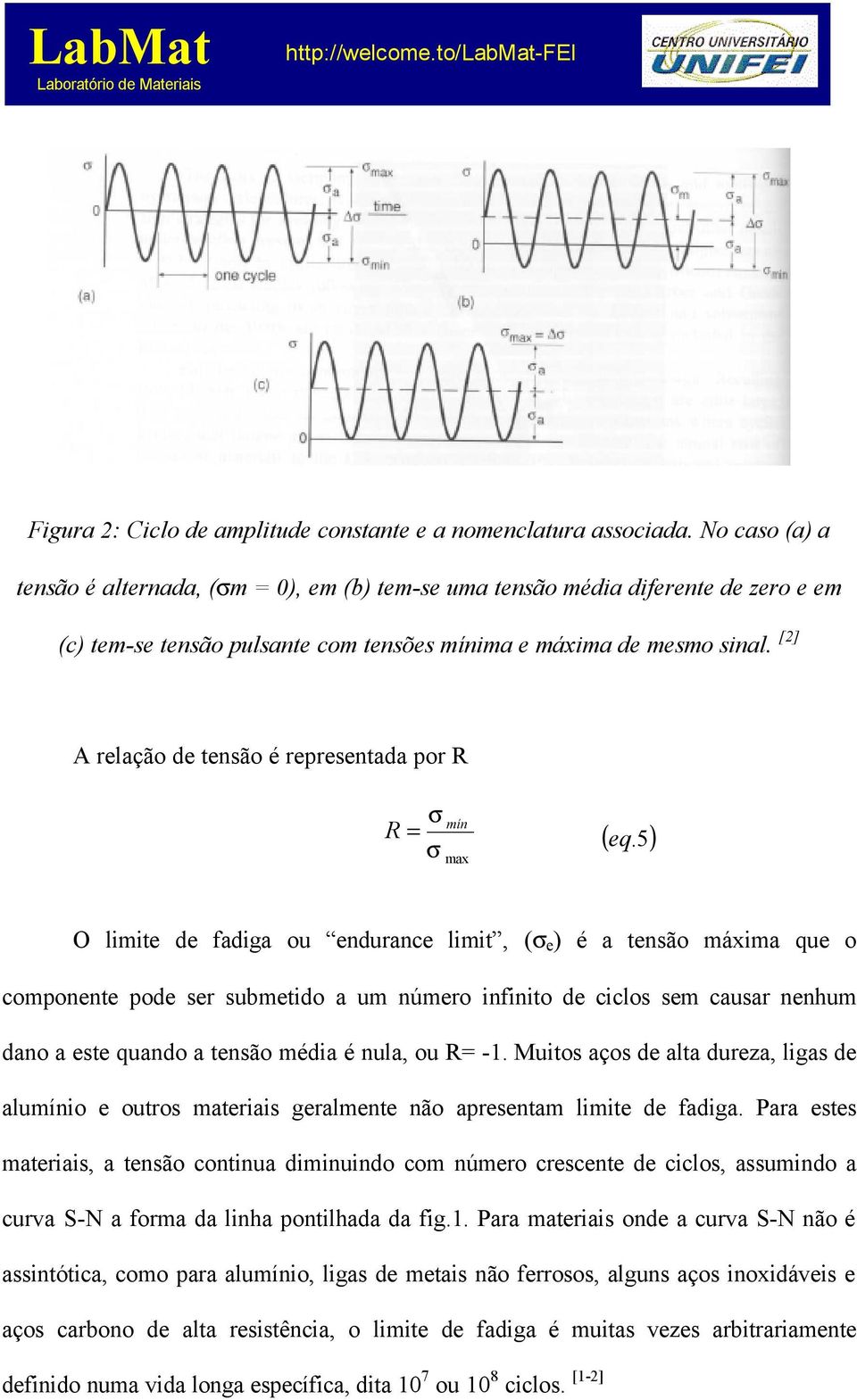 [2] A relação de tensão é representada por R σ mín R = ( eq.