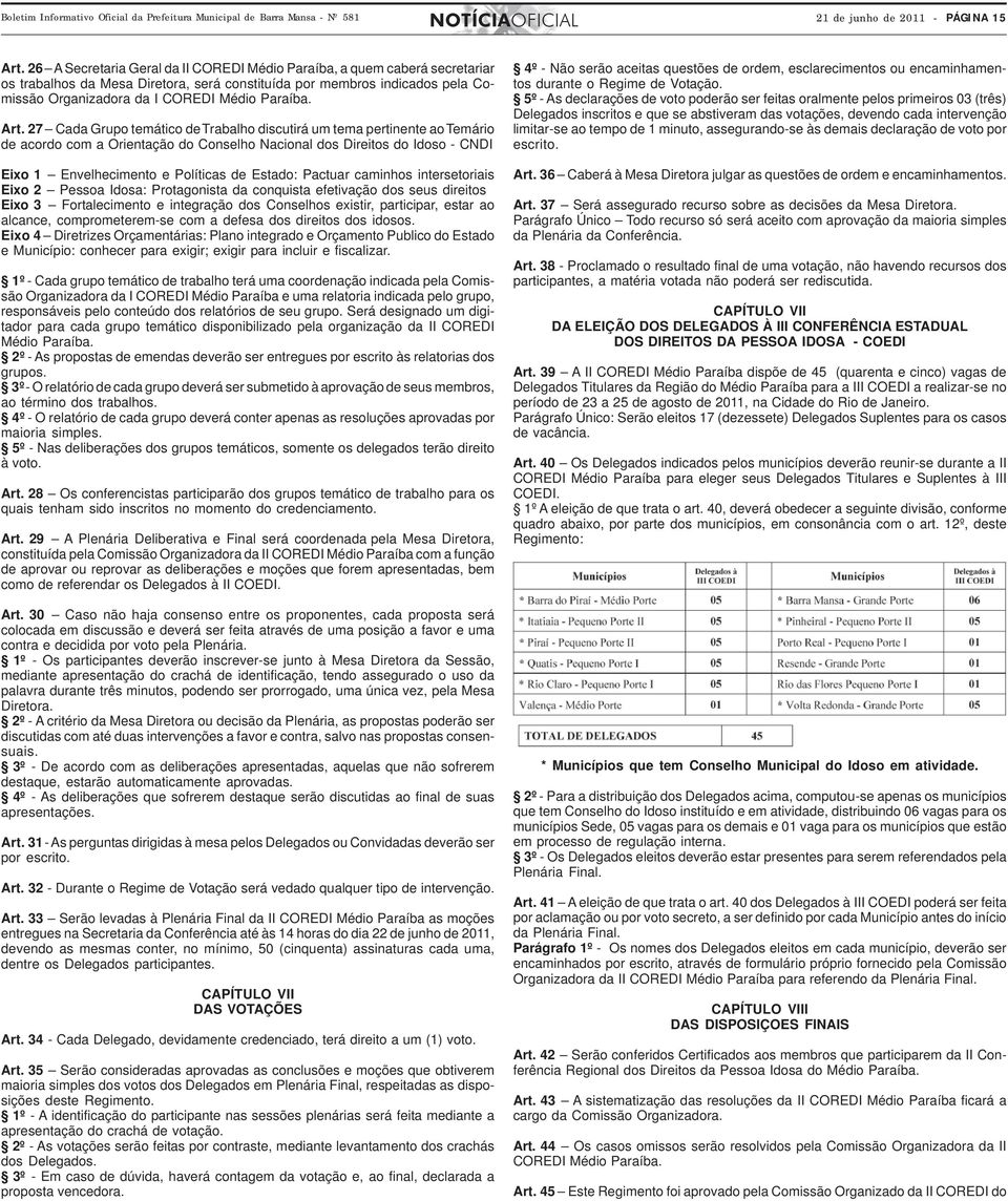 Art. 27 Cada Grupo temático de Trabalho discutirá um tema pertinente ao Temário de acordo com a Orientação do Conselho Nacional dos Direitos do Idoso - CNDI Eixo 1 Envelhecimento e Políticas de