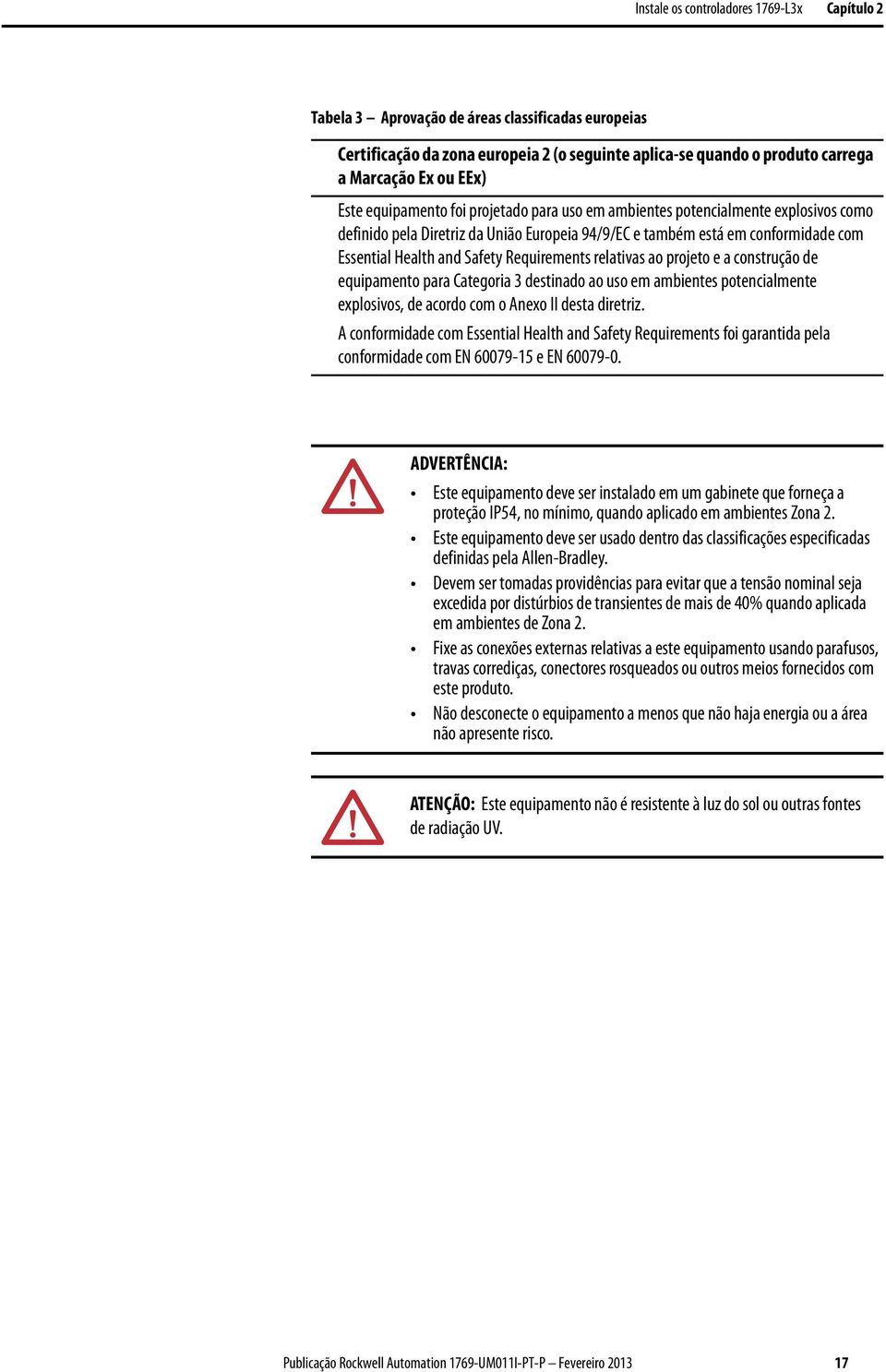 Requirements relativas ao projeto e a construção de equipamento para Categoria 3 destinado ao uso em ambientes potencialmente explosivos, de acordo com o Anexo II desta diretriz.