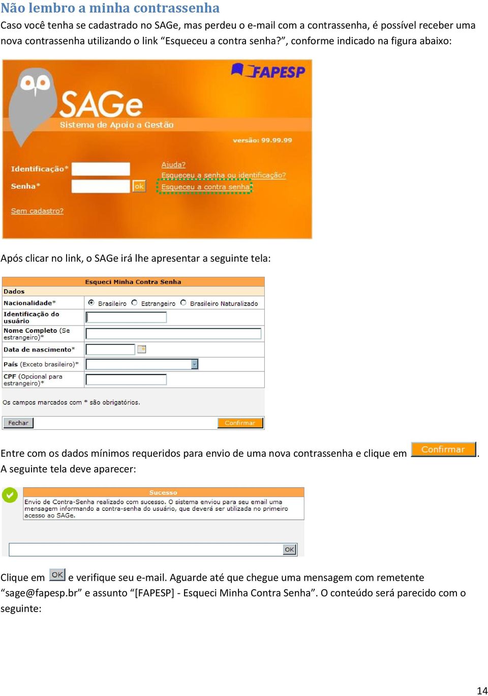 , conforme indicado na figura abaixo: Após clicar no link, o SAGe irá lhe apresentar a seguinte tela: Entre com os dados mínimos requeridos para envio