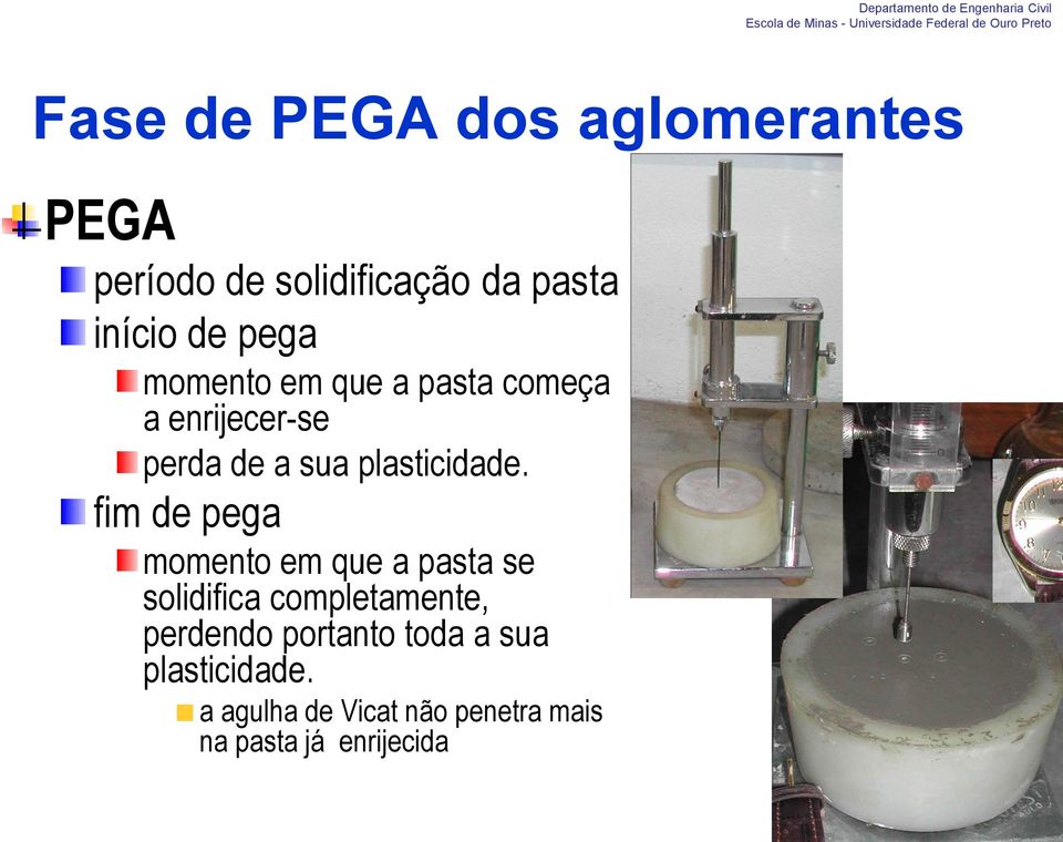 fim de pega momento em que a pasta se solidifica completamente, perdendo