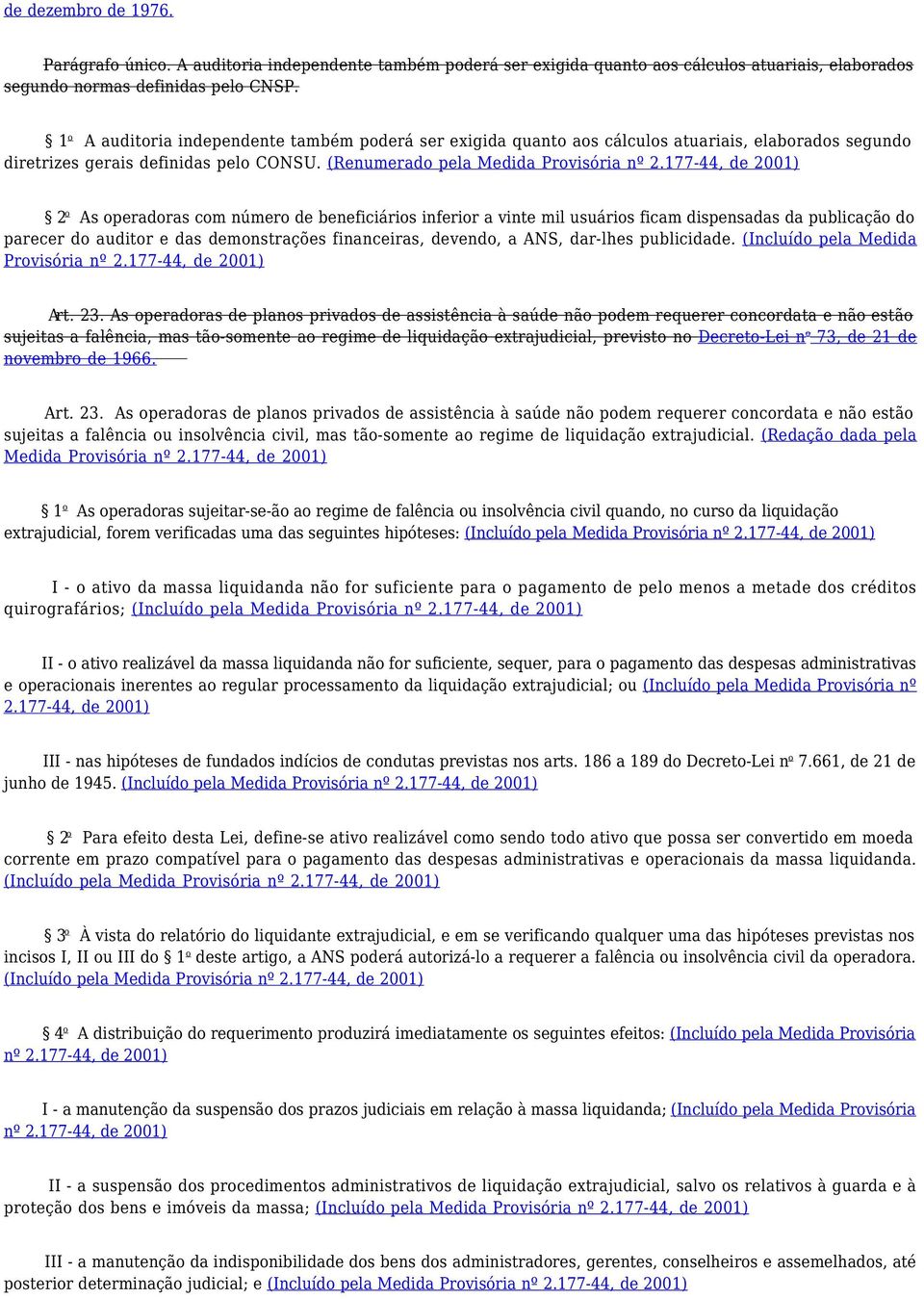 (Renumerado pela Medida 2 o As operadoras com número de beneficiários inferior a vinte mil usuários ficam dispensadas da publicação do parecer do auditor e das demonstrações financeiras, devendo, a