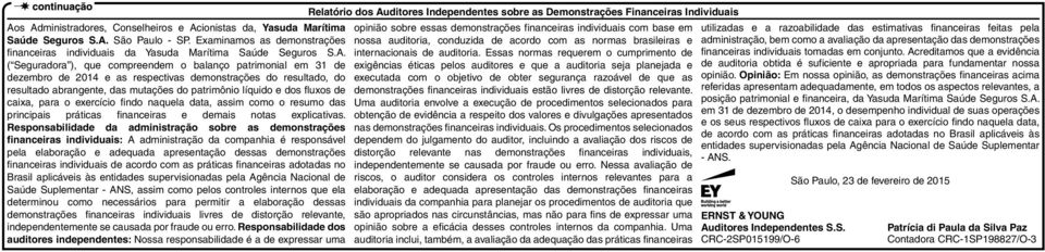 caixa, para o exercício findo naquela data, assim como o resumo das principais práticas financeiras e demais notas explicativas.