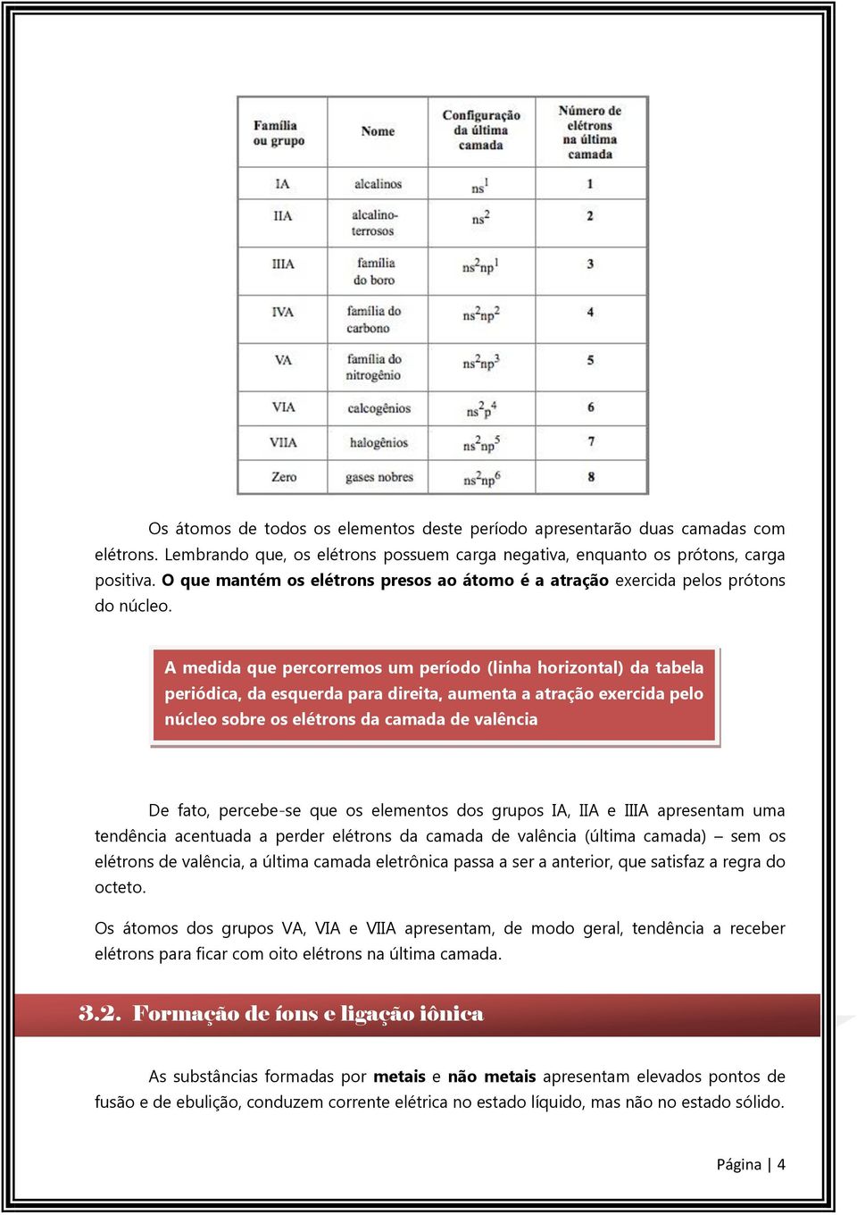 A medida que percorremos um período (linha horizontal) da tabela periódica, da esquerda para direita, aumenta a atração exercida pelo núcleo sobre os elétrons da camada de valência De fato,