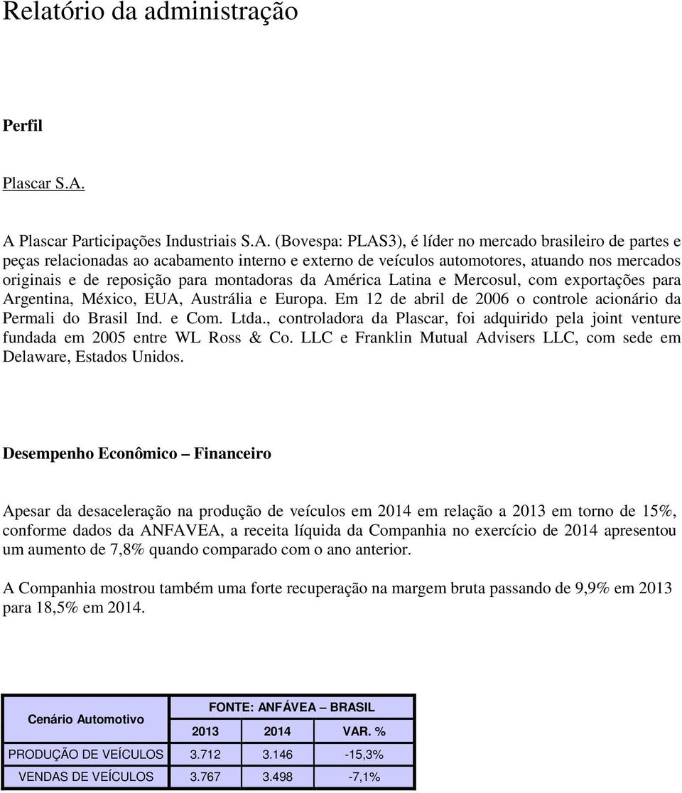 originais e de reposição para montadoras da América Latina e Mercosul, com exportações para Argentina, México, EUA, Austrália e Europa.