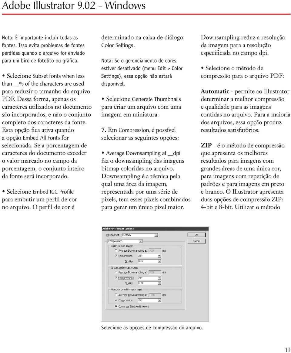 Dessa forma, apenas os caracteres utilizados no documento são incorporados, e não o conjunto completo dos caracteres da fonte. Esta opção fica ativa quando a opção Embed All Fonts for selecionada.