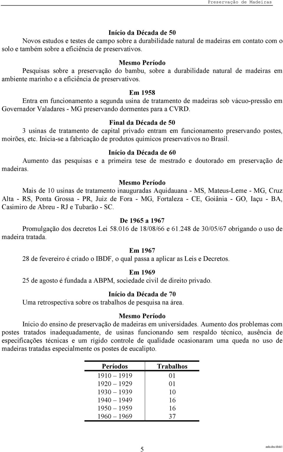 Em 1958 Entra em funcionamento a segunda usina de tratamento de madeiras sob vácuo-pressão em Governador Valadares - MG preservando dormentes para a CVRD.