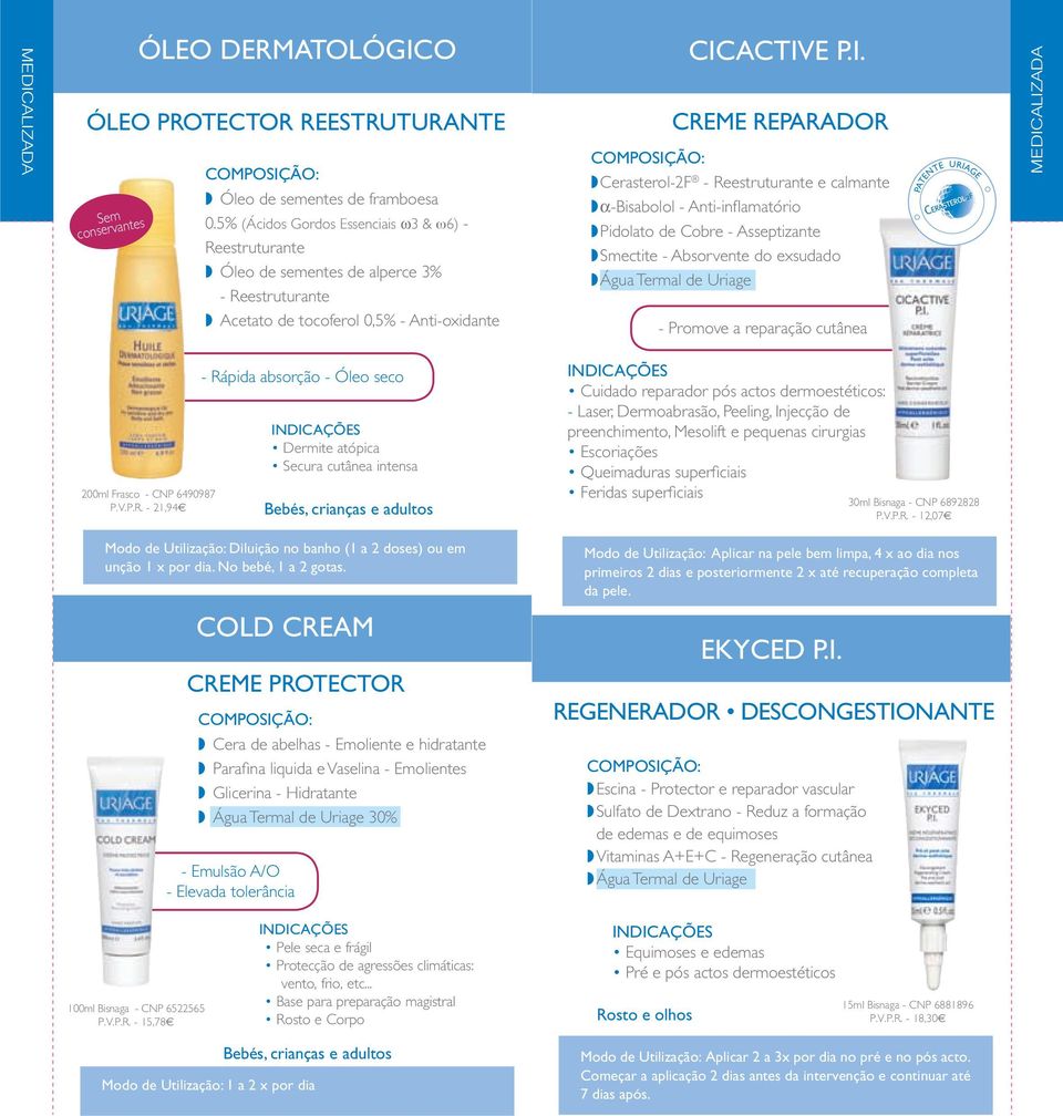 ACTIVE P.I. CREME REPARADOR w Cerasterol2F Reestruturante e calmante w αbisabolol Antiinflamatório w Pidolato de Cobre Asseptizante w Smectite Absorvente do exsudado Promove a reparação cutânea