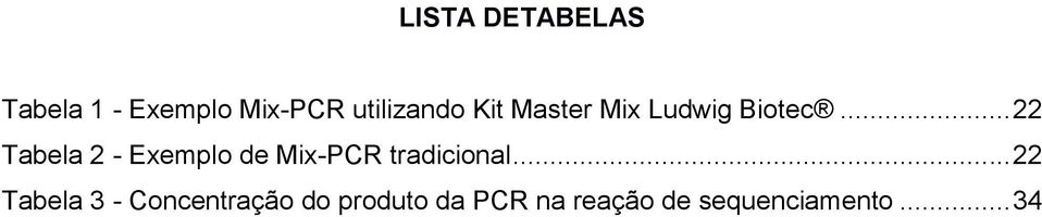 .. 22 Tabela 2 - Exemplo de Mix-PCR tradicional.