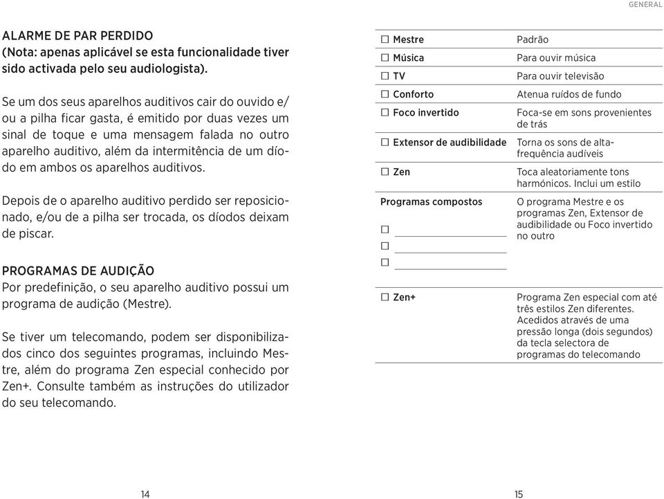 díodo em ambos os aparelhos auditivos. Depois de o aparelho auditivo perdido ser reposicionado, e/ou de a pilha ser trocada, os díodos deixam de piscar.