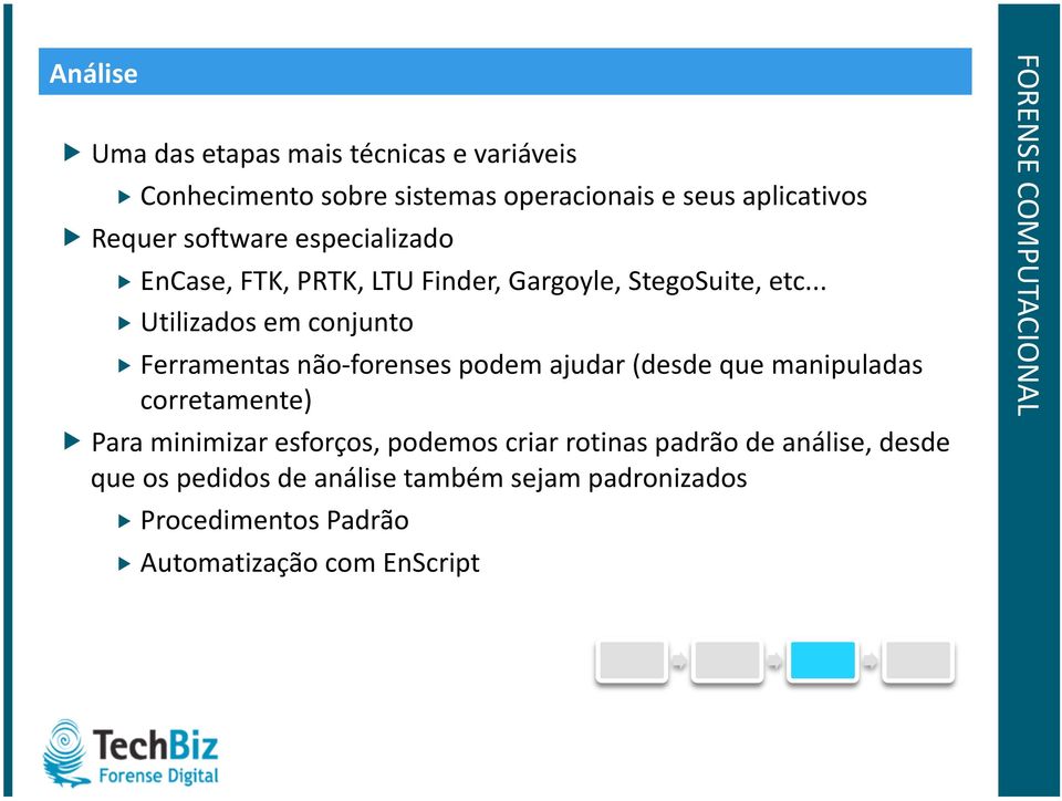 .. Utilizados em conjunto Ferramentas não forenses podem ajudar (desde que manipuladas corretamente) Para minimizar