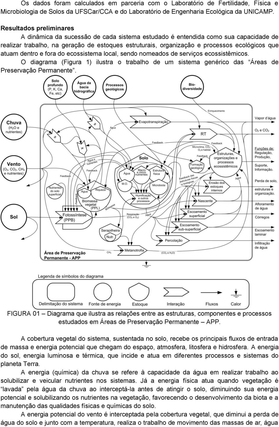 que atuam dentro e fora do ecossistema local, sendo nomeados de serviços ecossistêmicos. O diagrama (Figura 1) ilustra o trabalho de um sistema genérico das Áreas de Preservação Permanente.