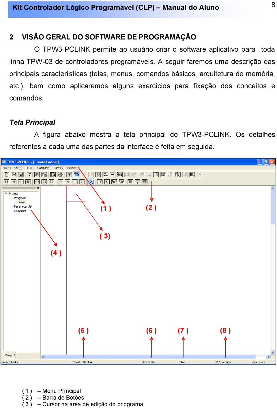 ), bem como aplicaremos alguns exercícios para fixação dos conceitos e comandos. Tela Principal A figura abaixo mostra a tela principal do TPW3-PCLINK.