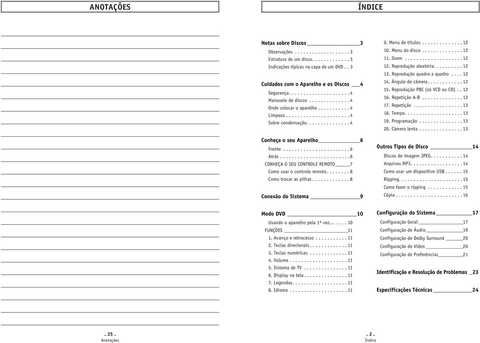 ...................... 6 Atrás........................ 6 CONHEÇA O SEU CONTROLE REMOTO 7 Como usar o controle remoto........ 8 Como trocar as pilhas............. 8 Conexão do Sistema 9 9.