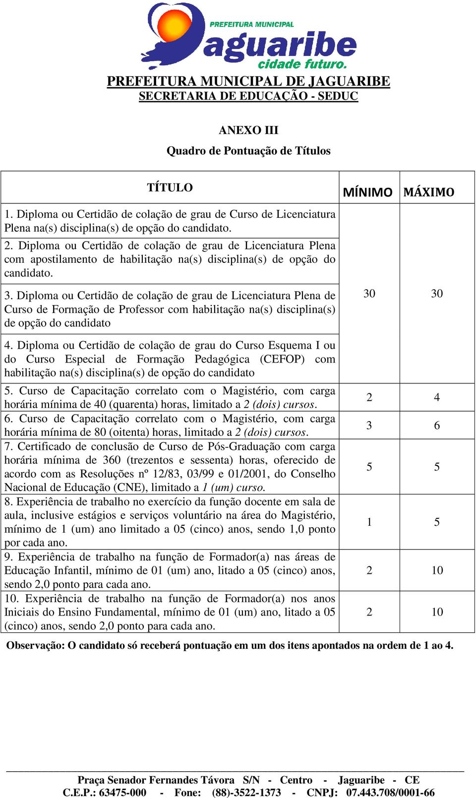 Diploma ou Certidão de colação de grau de Licenciatura Plena de Curso de Formação de Professor com habilitação na(s) disciplina(s) de opção do candidato 4.