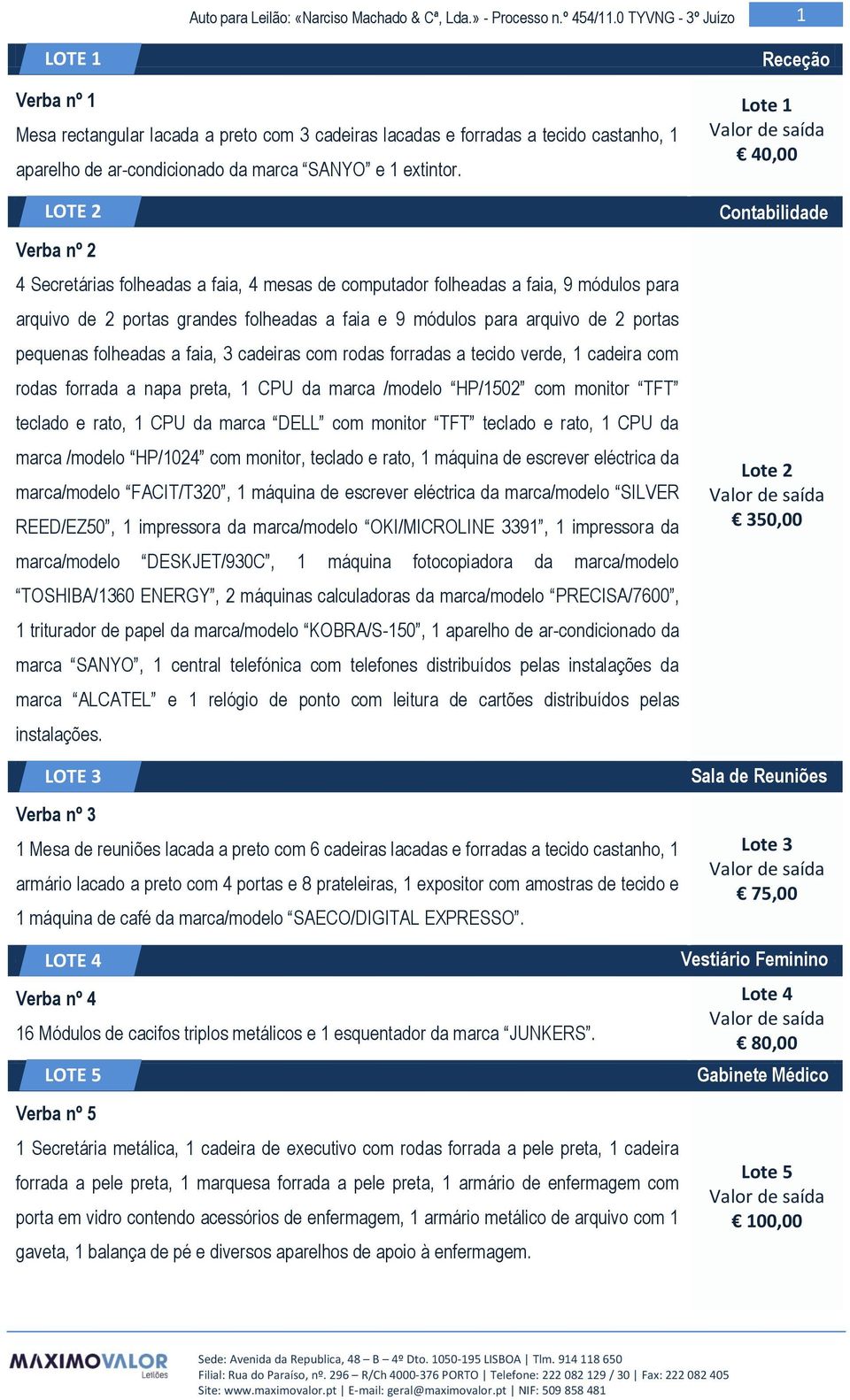 folheadas a faia, 3 cadeiras com rodas forradas a tecido verde, 1 cadeira com rodas forrada a napa preta, 1 CPU da marca /modelo HP/1502 com monitor TFT teclado e rato, 1 CPU da marca DELL com