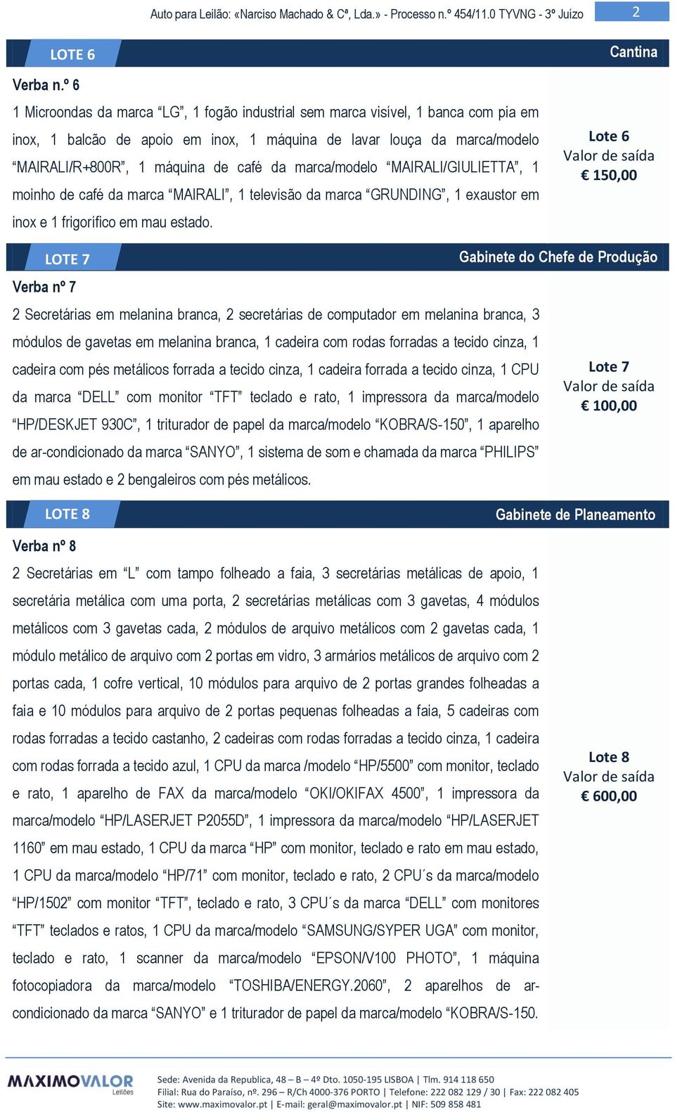 marca/modelo MAIRALI/GIULIETTA, 1 moinho de café da marca MAIRALI, 1 televisão da marca GRUNDING, 1 exaustor em inox e 1 frigorífico em mau estado.