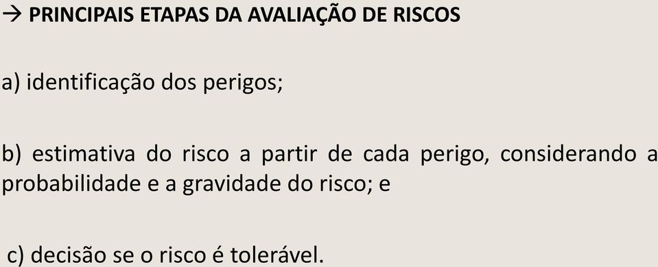 partir de cada perigo, considerando a probabilidade