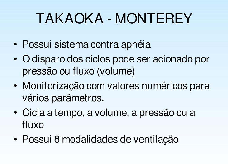 valores numéricos para vários parâmetros.