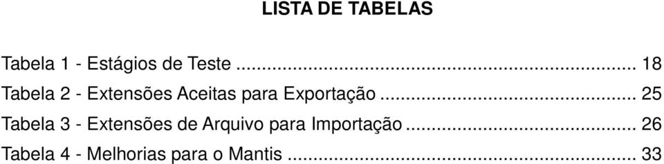 .. 25 Tabela 3 - Extensões de Arquivo para