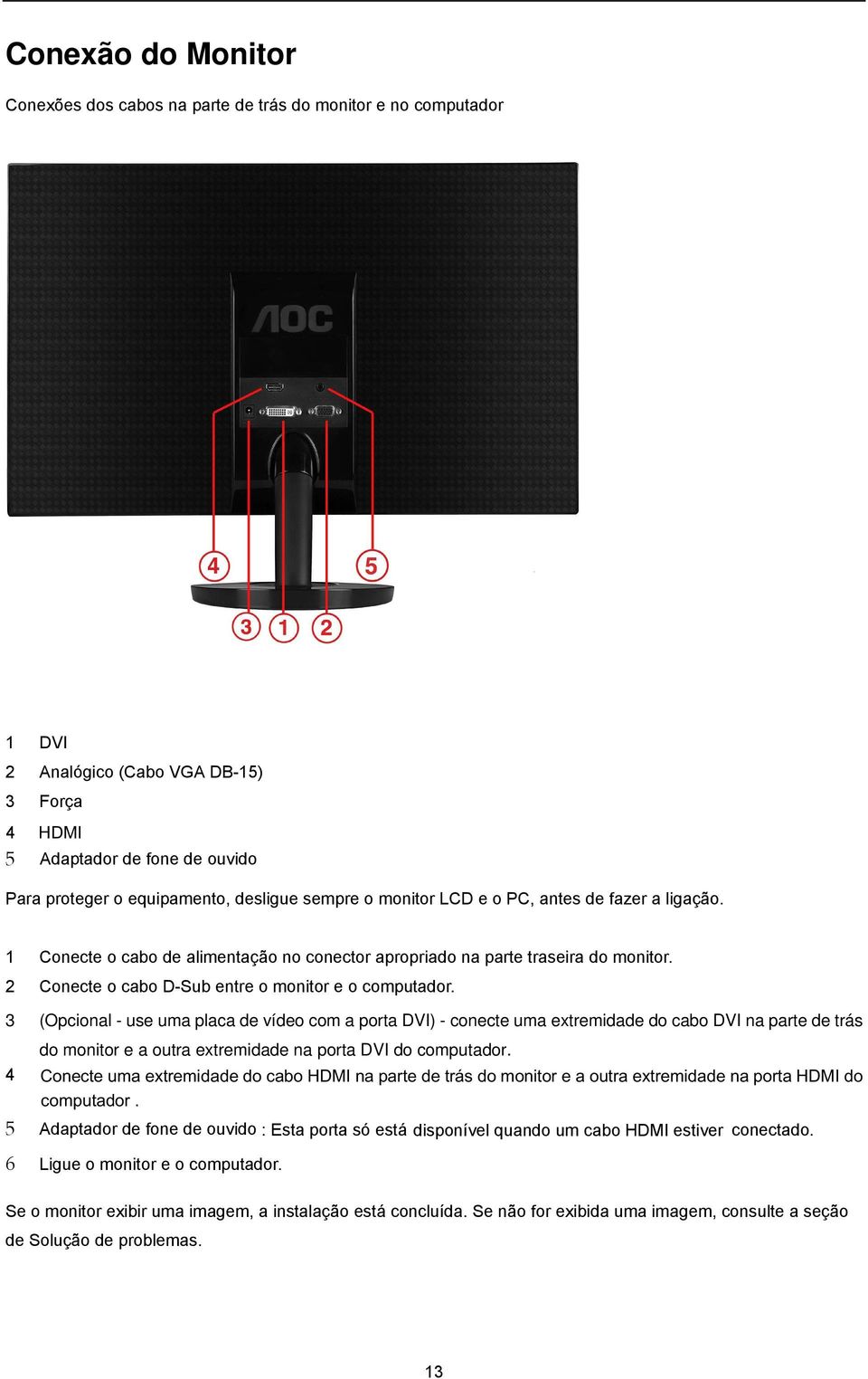 3 (Opcional - use uma placa de vídeo com a porta DVI) - conecte uma extremidade do cabo DVI na parte de trás do monitor e a outra extremidade na porta DVI do computador.