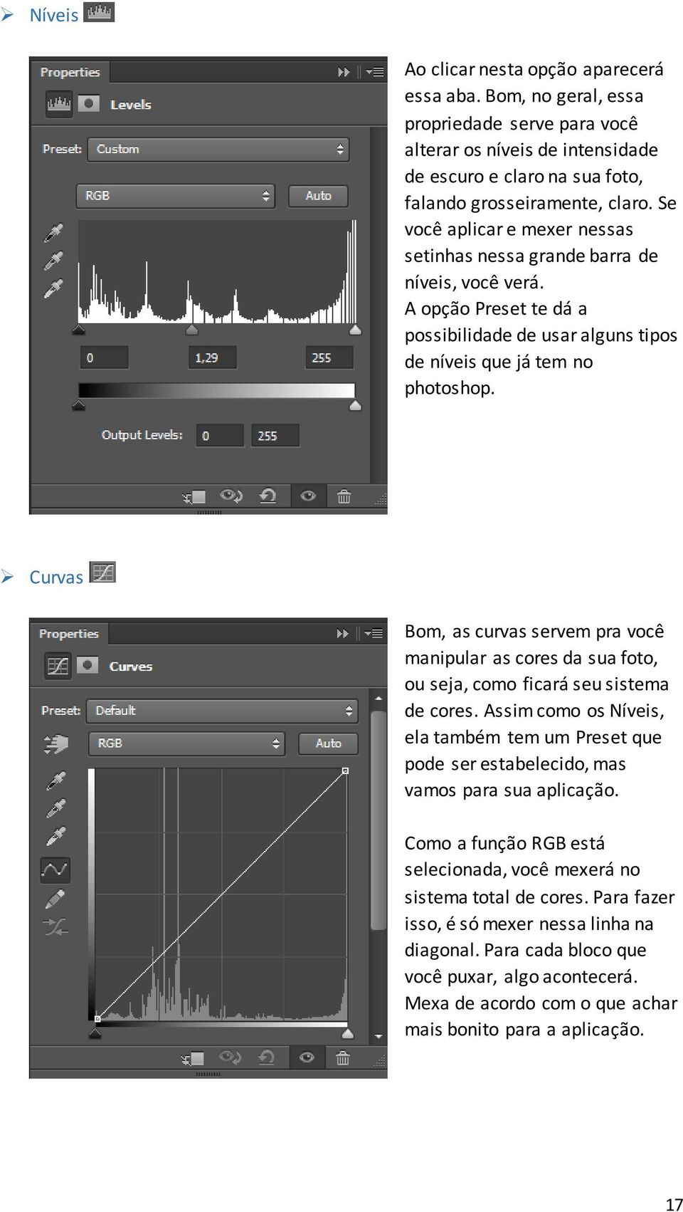 Curvas Bom, as curvas servem pra você manipular as cores da sua foto, ou seja, como ficará seu sistema de cores.