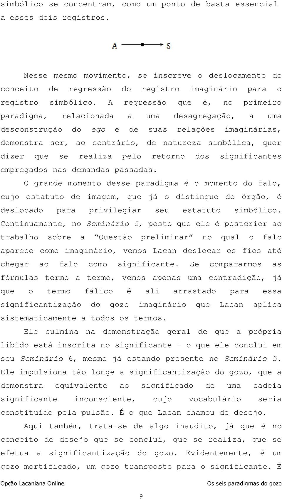 A regressão que é, no primeiro paradigma, relacionada a uma desagregação, a uma desconstrução do ego e de suas relações imaginárias, demonstra ser, ao contrário, de natureza simbólica, quer dizer que