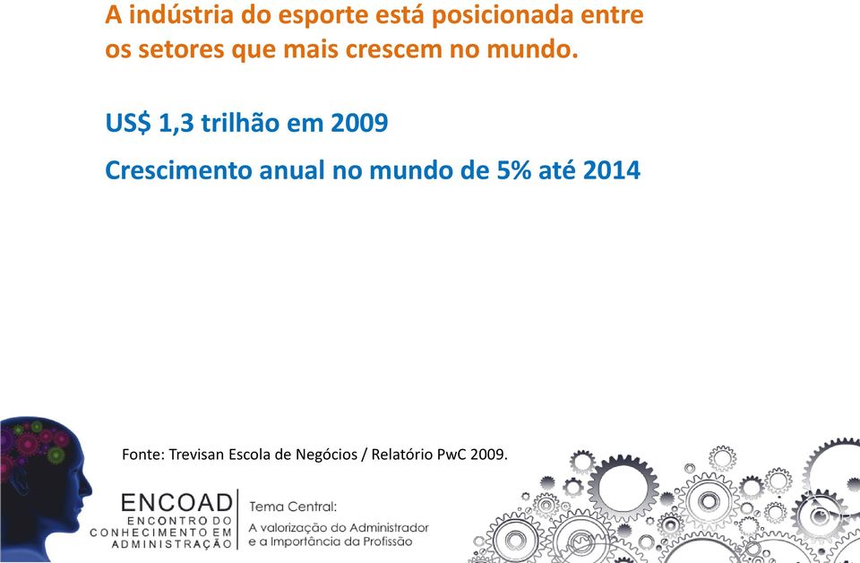 US$ 1,3 trilhão em 2009 Crescimento anual no mundo