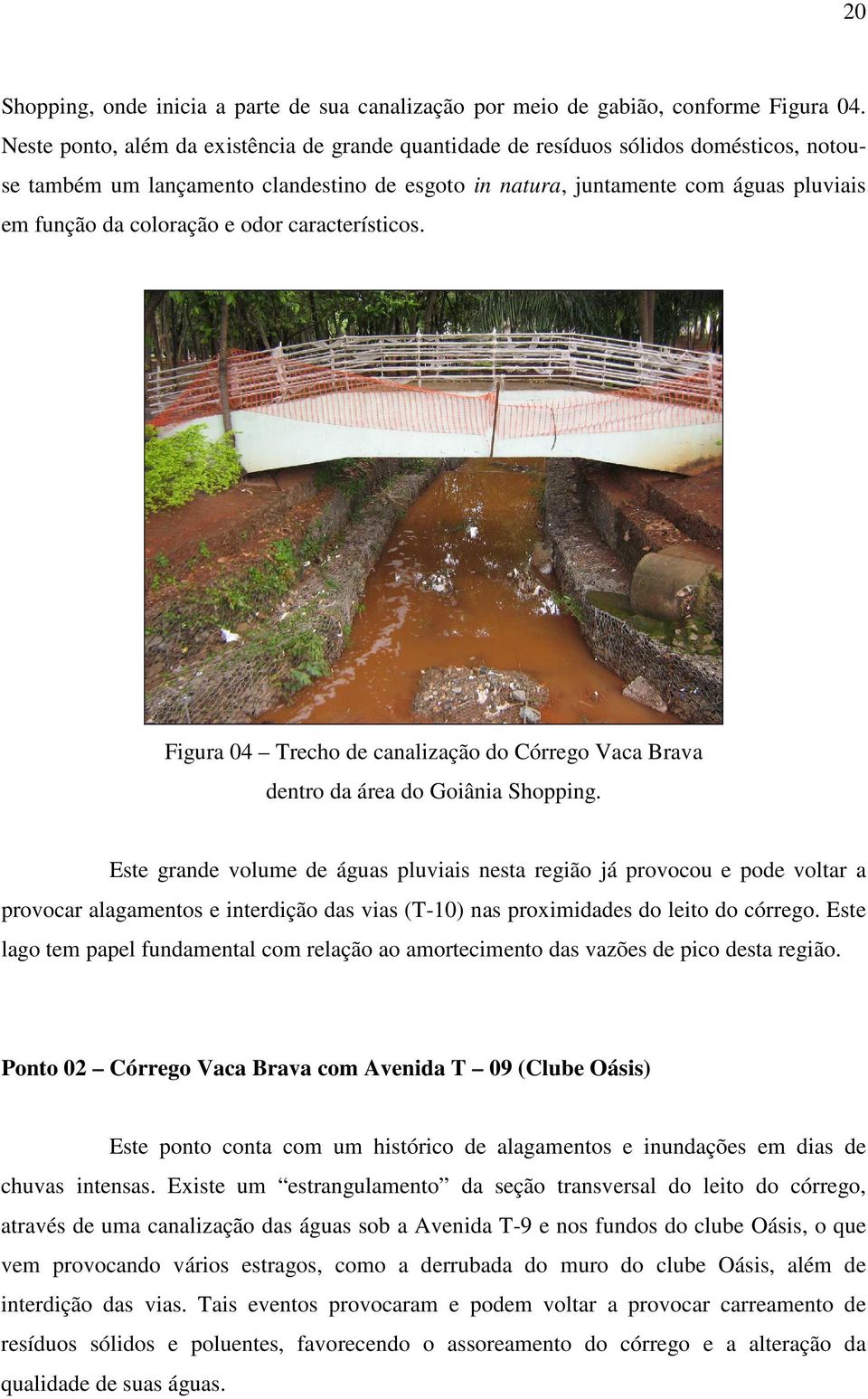 e odor característicos. Figura 04 Trecho de canalização do Córrego Vaca Brava dentro da área do Goiânia Shopping.
