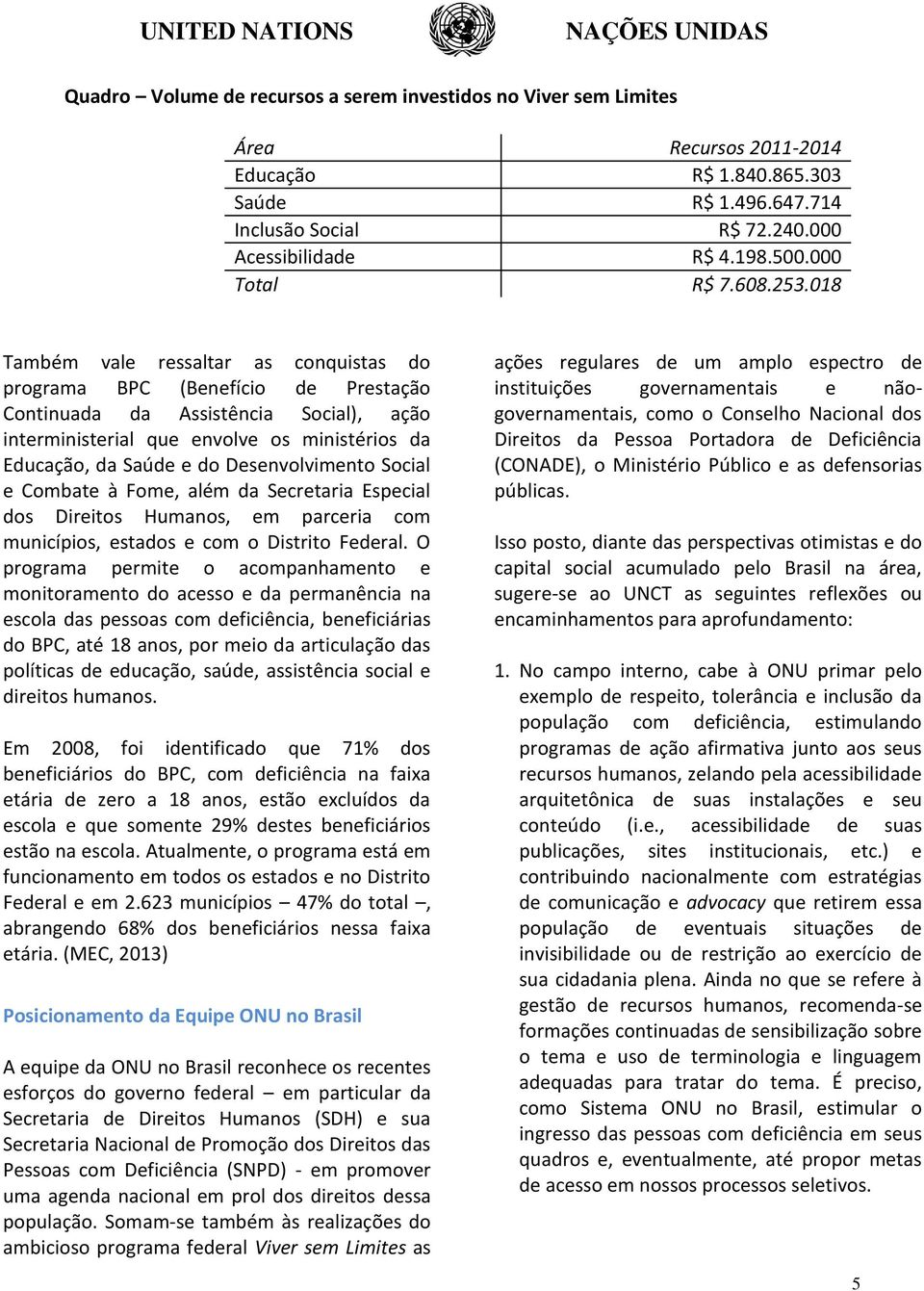 018 Também vale ressaltar as conquistas do programa BPC (Benefício de Prestação Continuada da Assistência Social), ação interministerial que envolve os ministérios da Educação, da Saúde e do